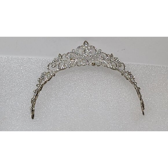 Elegant Rhinestone Wedding Tiara Silver Tone Bridal Crown Crystal Headpiece - Picture 1 of 6